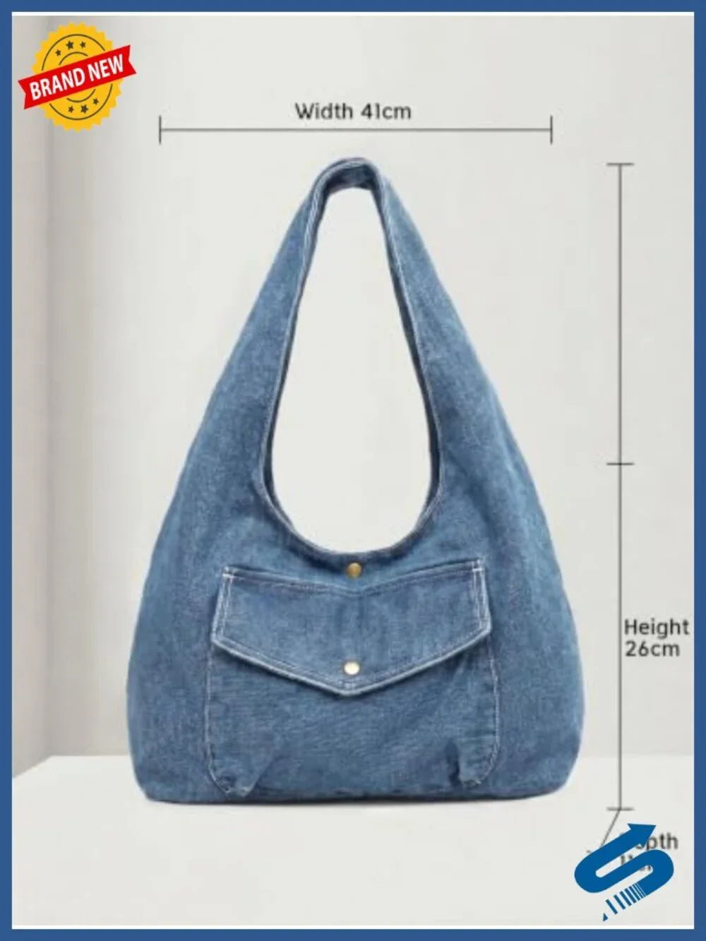 Denim Hobo Tote Bag Large Capacity Reversible Shoulder Purse